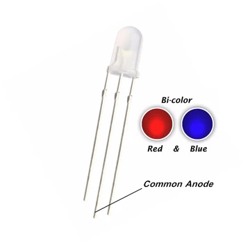 100TK 5MM Punane + Sinine Bicolor DIP LED Ühise Anoodi Hajutatud F5 R+B Ümmargune Pea