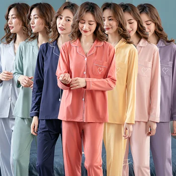 2022 Sügisel 100% Puuvillane Pikk Varrukas Pajama Komplekti Naiste Kõrge Kvaliteedi Sleepwear Sobiks Pidžaamad Homewear Pijama Mujer Kodu Riided