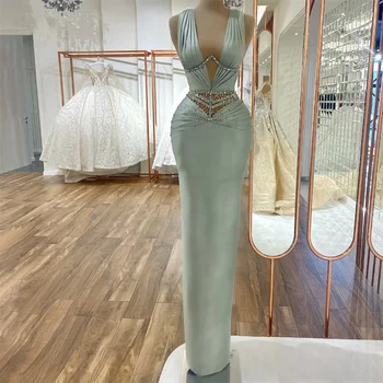 2023 Plisseeritud Merineitsi Õhtukleit Crystal Läikiv Satiin V-Kaeluse Ametlik Tanssiaiset Kleit Saudi Araabia, Dubai Kuulsus Pool Naised Elegantne