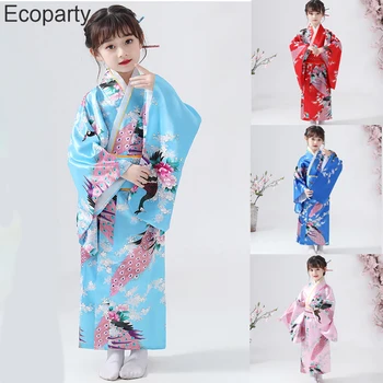 5 Värvi Laste Jaapani Kimono Tüdrukud Traditsioon Peen Paabulind Õie Trükitud Yukata Vööri Vöö Etapp Kostüüm Lapsed