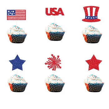 Ameerika Lipu Patriootliku Cupcake Toppers, 4. juuli Double Küljed Glitter Star Cupcake Toppers Cake Toppers Korjab Sõltumatus