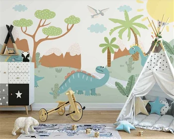 beibehang de papel parede Uus Põhjamaade minimalistlik käsitsi maalitud cartoon metsa dinosaurus pilved laste tuba taustapildina