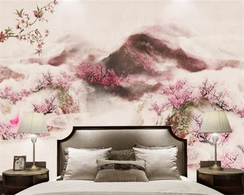 beibehang Hiina Uus siidist kangast de papel parede tapeet TV taust seina maastiku peach blossom magamistuba külaline taust