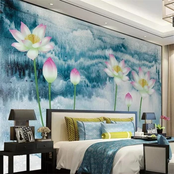 beibehang Kaasaegne minimalistlik Hiina uus meeleolu tint lotus müüri taustal seina custom suur pannoo roheline tapeet de papel parede