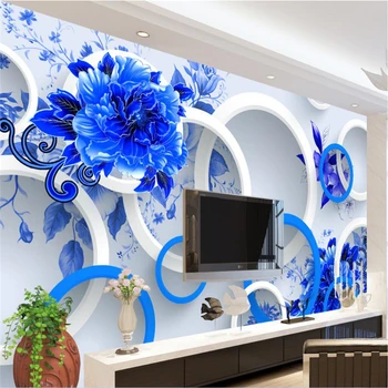 beibehang Kohandada igas suuruses seinast, seinamaal tapeet lilled rikas, sinine ja valge fashion 3D-elutuba, magamistuba diivan taustaks