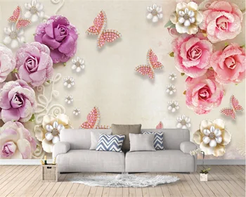 beibehang Kohandatud kaasaegse interjööri uus roosa lill TV magamistuba taustapildina de papel parede seina paberid home decor