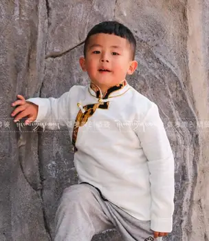 Hiina Tiibeti Poiss Särgi Kevadel Bloues Valge Traditsioon Lapsed