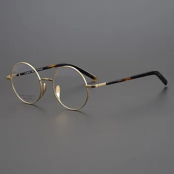 Jaapani töötajad teha ring kaadri prillid, elegantne puhas titaan käsitsi nikerdatud vintage lühinägelik klaasid raami