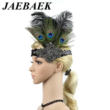 JAEBAEK 1920 Flapper Peacock Feather Peapael 20s Ehitud Showgirl Headpiece