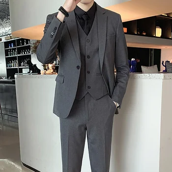 ( Jope + Vest + Püksid ) Kvaliteetsed Meeste Ülikonnad Mees Ametlik Äri Tahke Ülikond Meeste Mood Boutique Pulm Kleit Ülikond