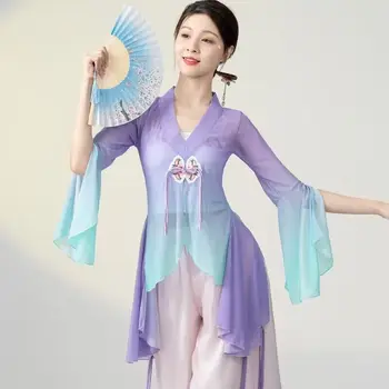 Klassikalise tantsija tulemuslikkuse kostüümid elegantne jakk tava tantsu riided keha riim pikk välimine Hiina stiilis folk dance