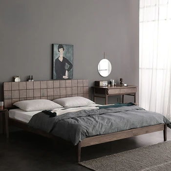 Kohandatud Põhjamaade kerge luksuslik must pähkel logi täispuidust voodi, voodi 1,8 m 2m master voodi pulm voodi, kaasaegne ja lihtne