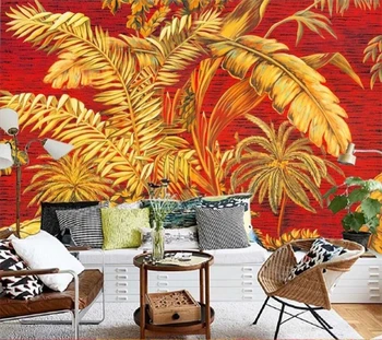 Kohandatud taustpildi 3d Kagu-Aasia stiilis Kagu Ashand-värvitud palm jahubanaanid puu õli maali seina 68d tekstuur leevendust seinamaaling