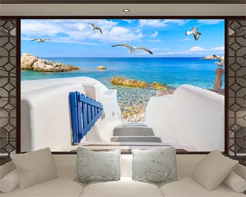 Kohandatud taustpildi Kreeka Egeuse mere Kajakate ilus elutuba TV diivan taust seina kaunistamiseks maali maastik murals behang