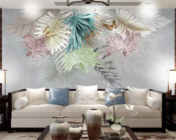 Kohandatud taustpildi käsitsi maalitud Nordic high-end taime lehed elutuba, magamistuba TV taust seinast, seinamaal dekoratiivsed värvimistööd