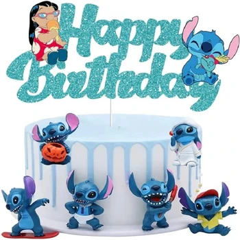 Lilo & Stitch Sinine Glitter Koogikarpides Torukübar Sünnipäevaks Decors Kids Sünnipäeva Baby Shower Märk Kaunistused Topelt-side