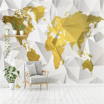 Minimalistlik Gold Leaf Map 3D Geomeetriline Tapeet Elu RoomTV Taust Seina Paberid Home Decor Seinamaaling Teenetemärgi Maali