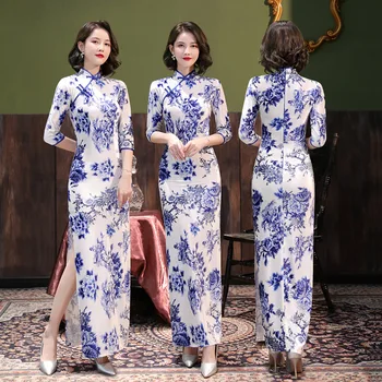 Oriental Stiilis Pitsist Vintage Qipao Kleit Naiste Elegantne Sale Seksikas Õie Printida Pikk Paranenud Cheongsam Hiina Traditsiooniline Kostüüm