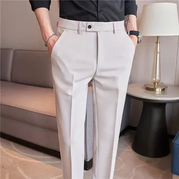 Pantalon Homme Pluss Suurus 38 36 Suvel Õhuke Ülikond Püksid, Meeste Riided 2023 Äri Ametliku Kulumise Tahke Otse Kontori Püksid