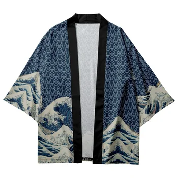Pilved Ookeani Lained Print Särk Riided Traditsiooniline Haori Cosplay Kimono Naised Mehed Jaapani Aasia Streetwear Kampsun, Yukata