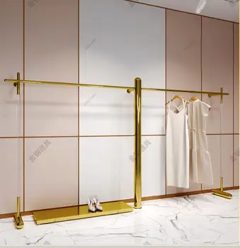 Riietus store ekraan riiul seina riputamise korrus, roostevabast terasest, titaan, kuld rippuvad riided riiul naiste laos ekraani shelve