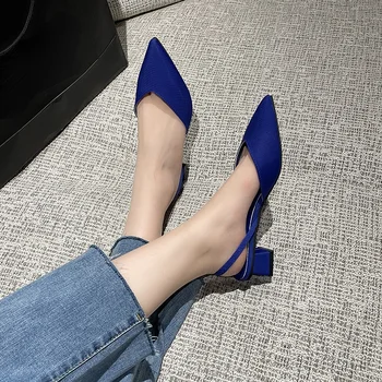 Suvel Naiste Heeled Sandaalid Sinine Luksus Keskmise Kontsaga Sandaalid Wrap Varba Sandaalid Disainer Kingad 2023 Pikad Varba Loomulik Nahk