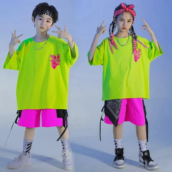 Teen Kpop Hip-Hop Riided Lahti Tshirt Tops Streetwear Roosad lühikesed Püksid Tüdruk Poiss Jazz Tants kandma Kostüümi Lapsed Rave Riided