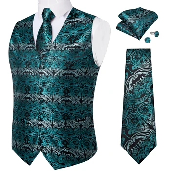 Unikaalne Paisley Vest Mees Põhjuslik Roheline Sinine Necktie Tasku Square Cufflinks Vest Homme Fashion Business Vest Hulgimüük