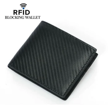 Uue RFID Blokeerimine naturaalsest Nahast Rahakott Mees süsinikkiust Krediitkaardi Omanikud Õhuke Rahakott Minimalistlik Bifold Meeste Lühike Rahakotid