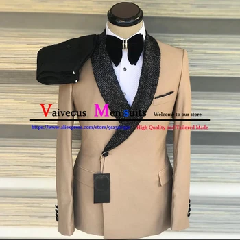 Viimane Mantel Disain Meeste Ülikonnad, mis on Kohandatud Peigmees Pulmas Smoking 2 Tükki Khaki Bleiser Komplekti Meeste Riided Elegantne Ülikond Meestele