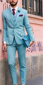 Viimane Mantel Pant Kujunduse Light Blue Beach Pulmad Meeste Ülikond Slim Fit 3 Töö Bleiser Kohandatud Peigmehe Smoking Terno Masculino