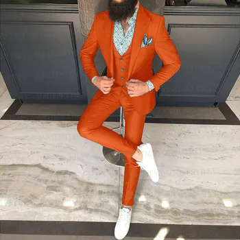 Viimane Orange Meeste Ülikond Set Kõnniteed Peigmees Kleit terno masculino Slim Fit Pulmad Klassikaline Smoking Üks Nupp Bleiser Parim Mees 3 tk