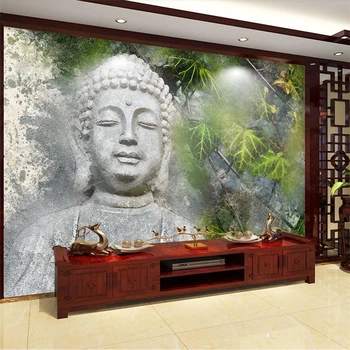 wellyu Kohandatud taustpildi käsitsi maalitud Buddha pea hõlmikpuu lehed elutoa seina custom suur pannoo roheline tapeet seinamaaling