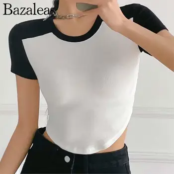2023 bazaleas kauplus Y2K naiste Must Valge T-Särgid Puuvillane Elastne Kärbitud Särk Kõhn Crop Top Trf