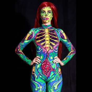 Zombie Luukere Kostüüm Halloween Kostüümid Naistele Täiskasvanud Roheline Bodysuit Pluss Suurus Jube Seksikas Bodysuit Karneval Pool 2022